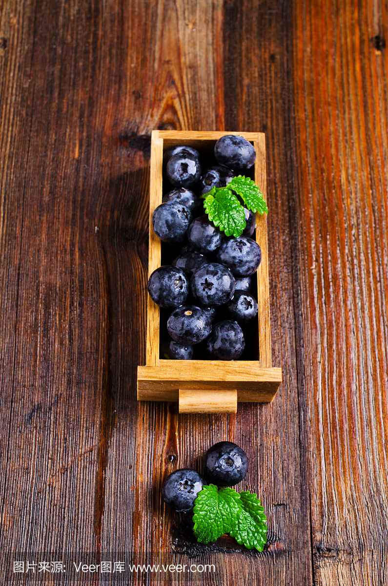 新鲜蓝莓和薄荷